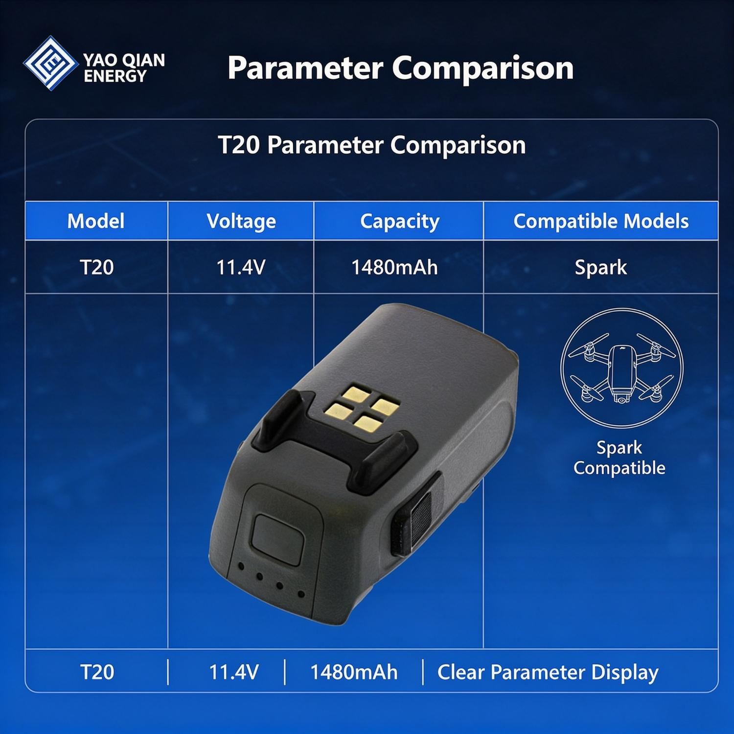 11.4V 1480mAh(T20) Drone Battery for Xiao Spark - 2