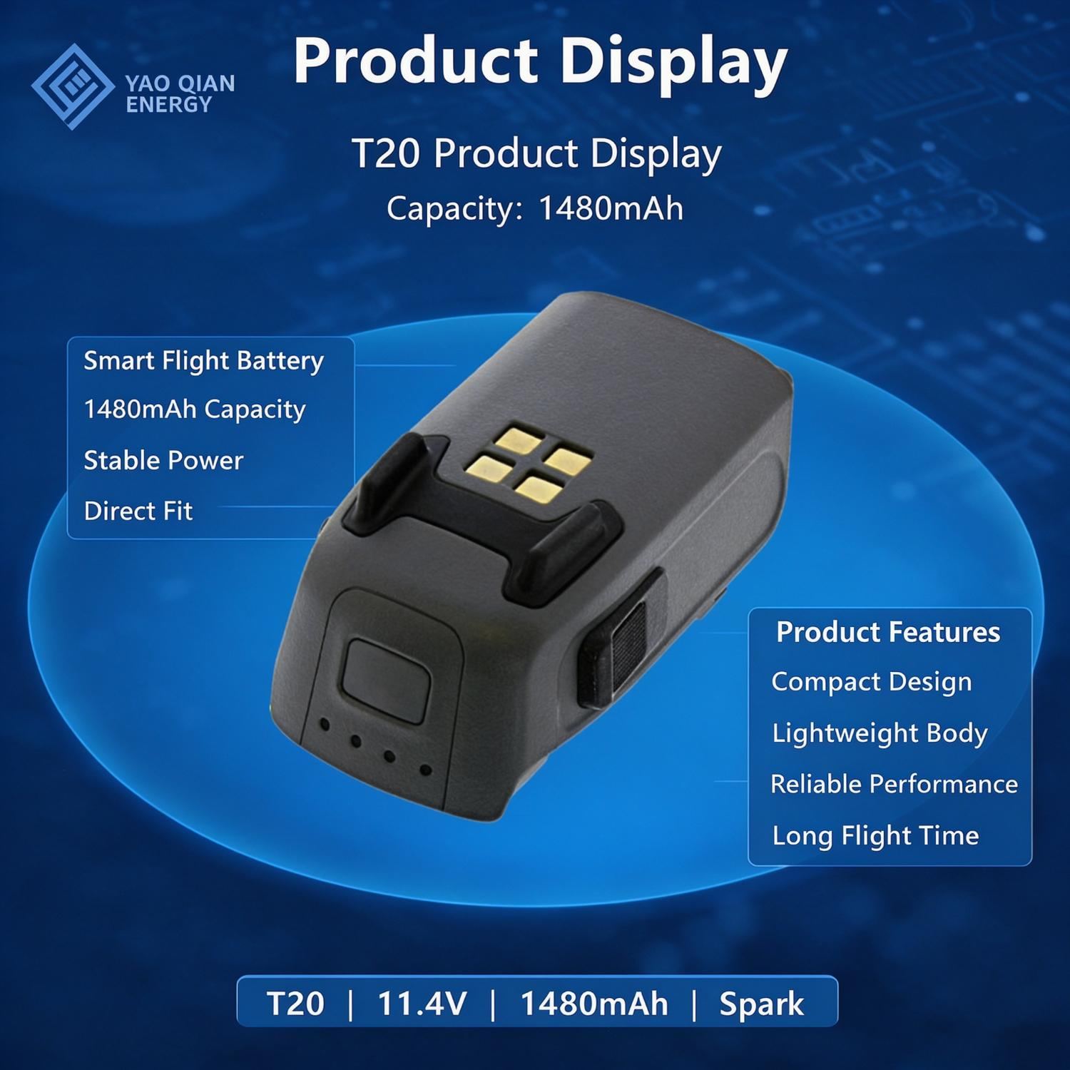 11.4V 1480mAh(T20) Drone Battery for Xiao Spark - 1