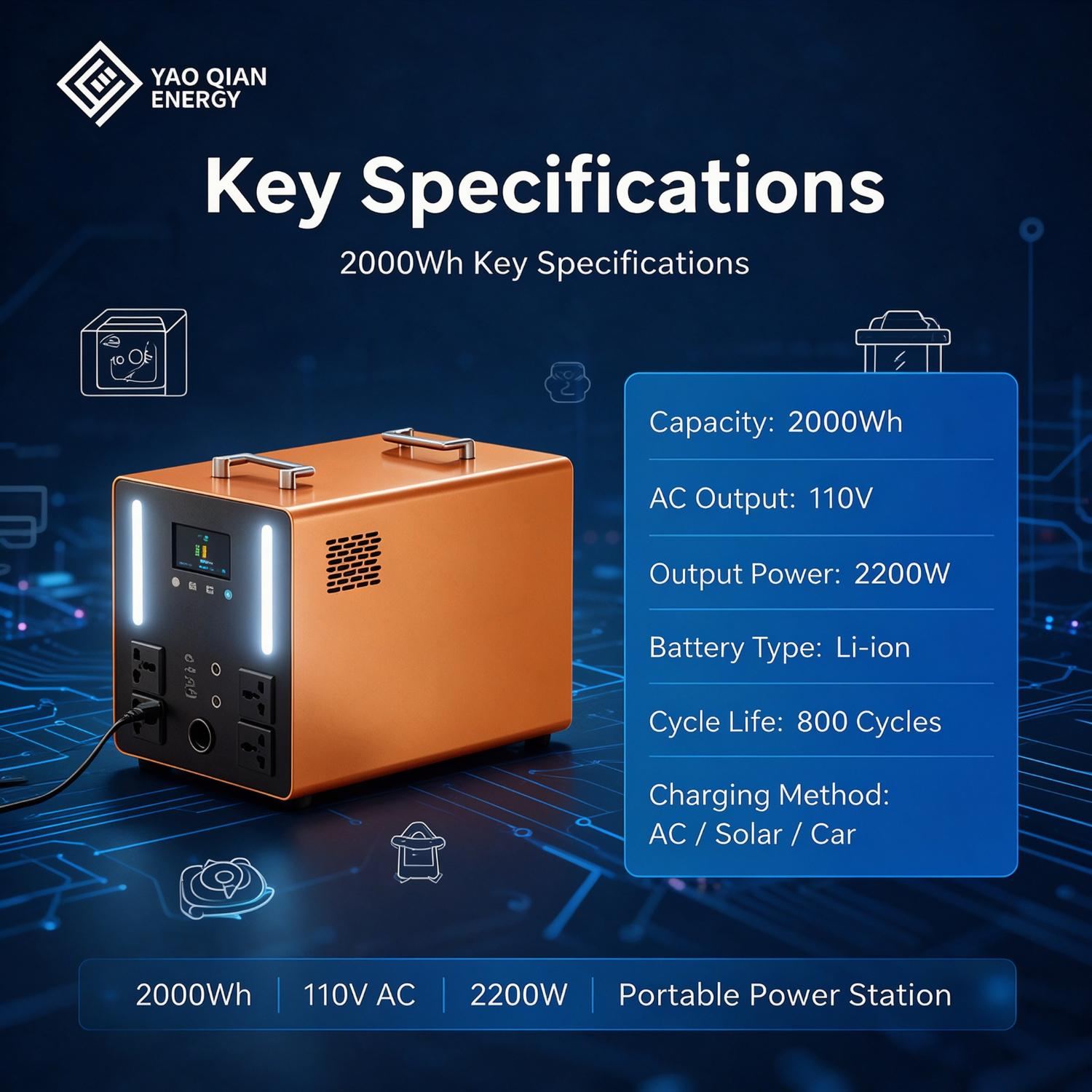 1000W 2kWh Portable Power Station - 2